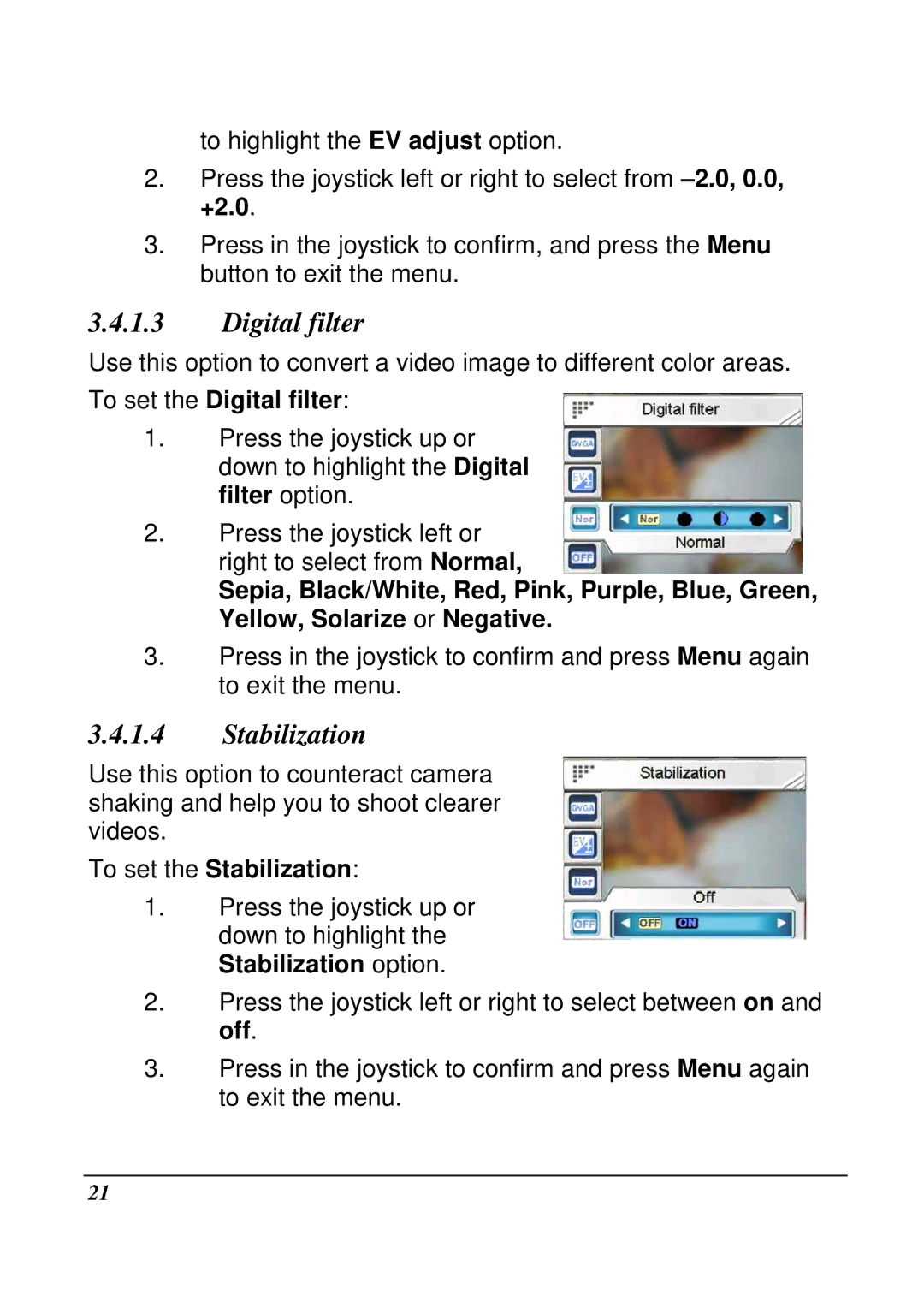 VuPoint Solutions DV-DA1-VP manual To set the Digital filter, To set the Stabilization 