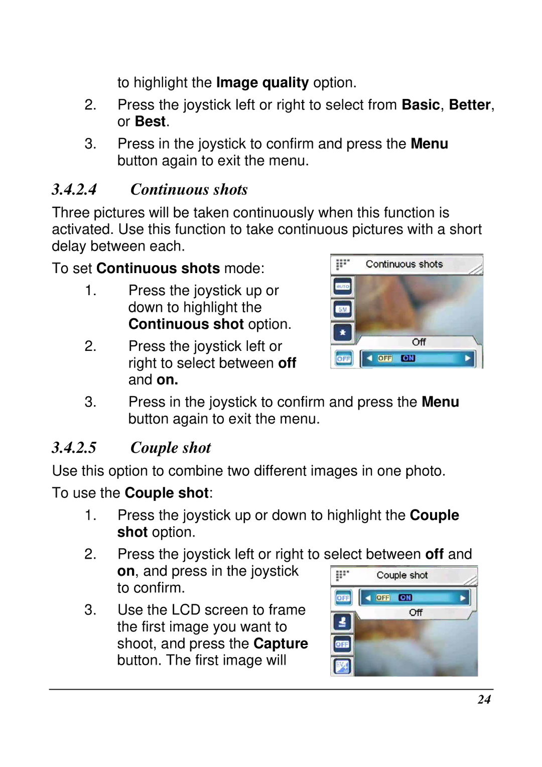 VuPoint Solutions DV-DA1-VP manual Couple shot, To set Continuous shots mode 