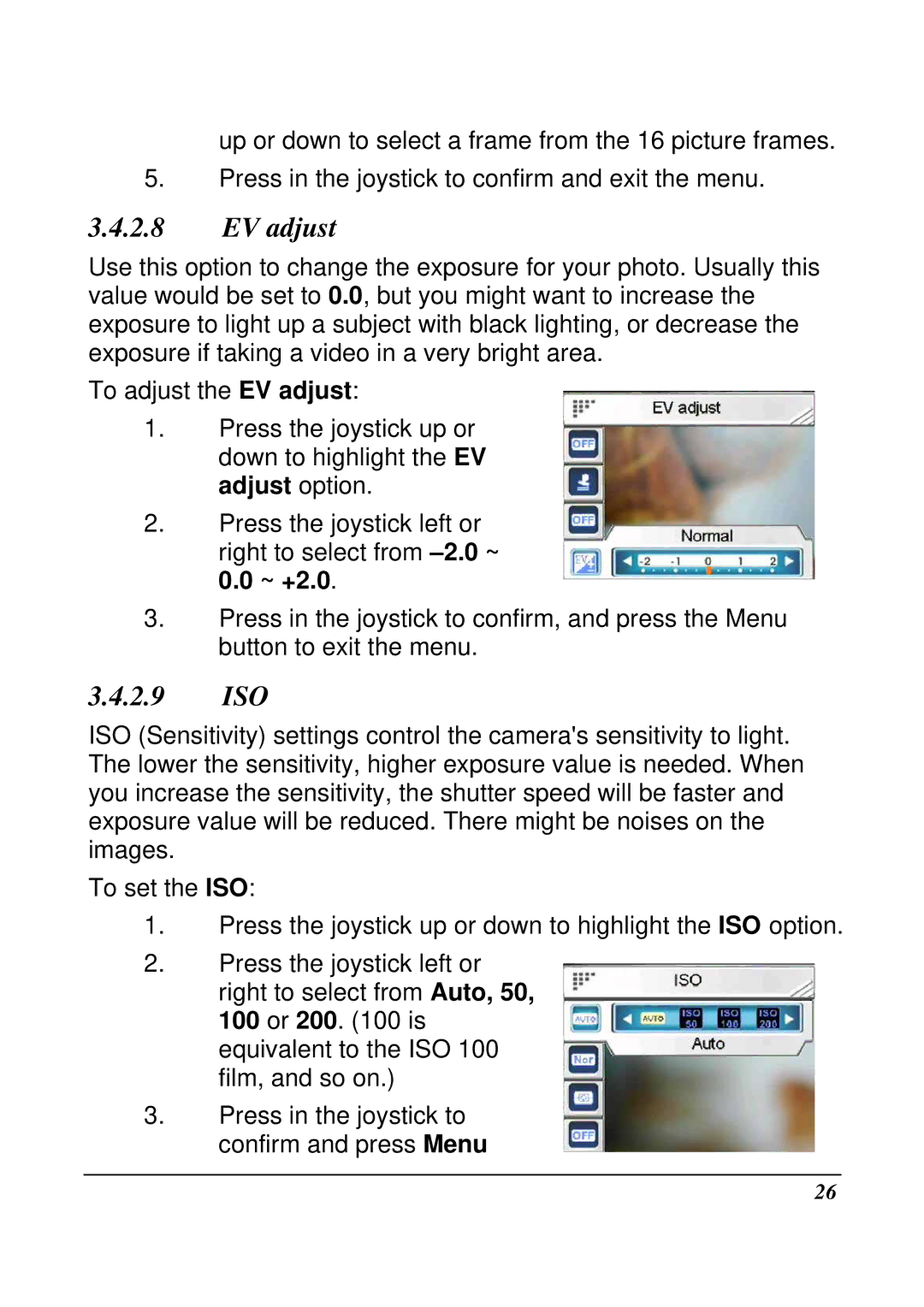 VuPoint Solutions DV-DA1-VP manual EV adjust, 2.9 ISO 