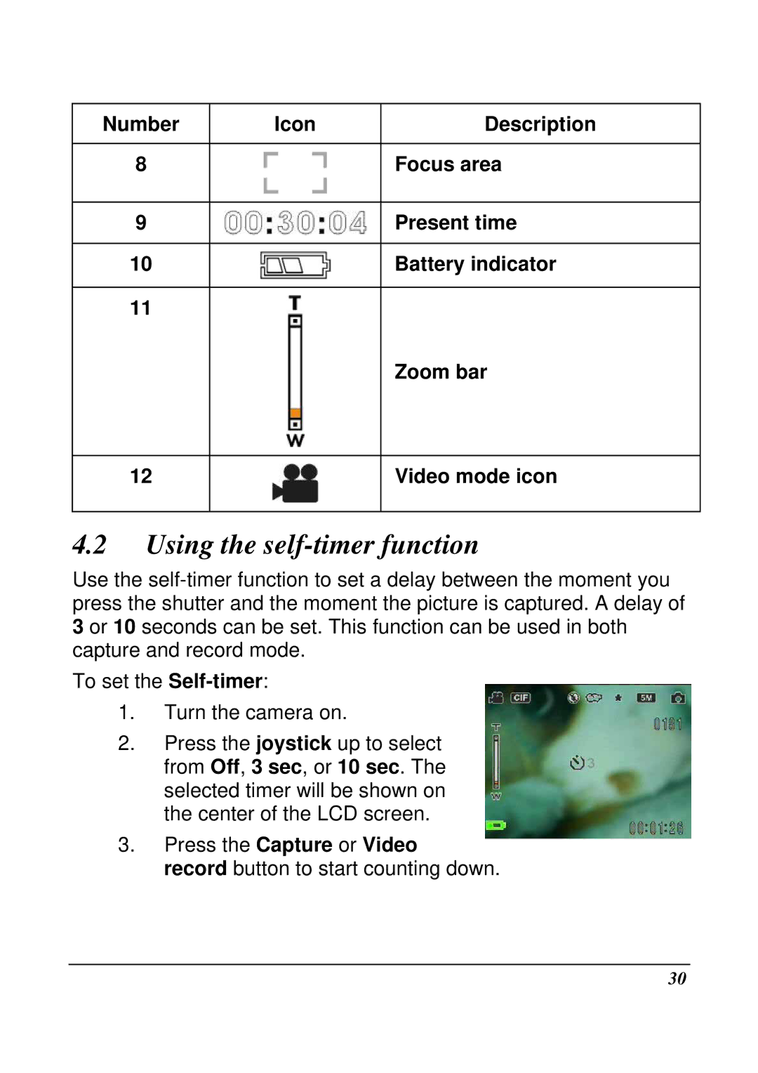 VuPoint Solutions DV-DA1-VP manual Using the self-timer function 