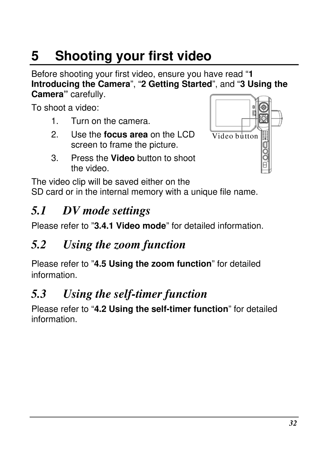 VuPoint Solutions DV-DA1-VP manual Shooting your first video, DV mode settings 