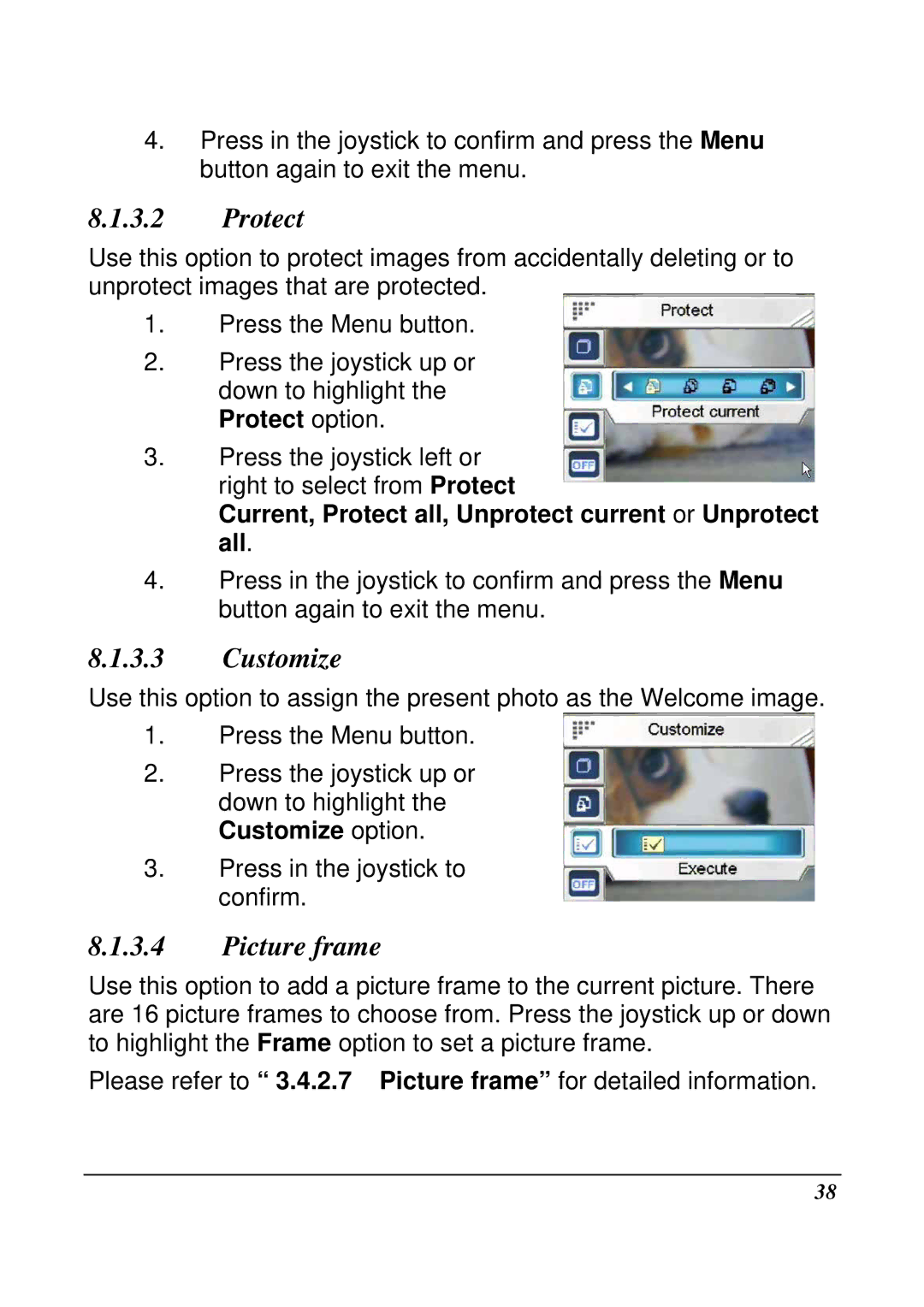 VuPoint Solutions DV-DA1-VP manual Customize, Current, Protect all, Unprotect current or Unprotect all 