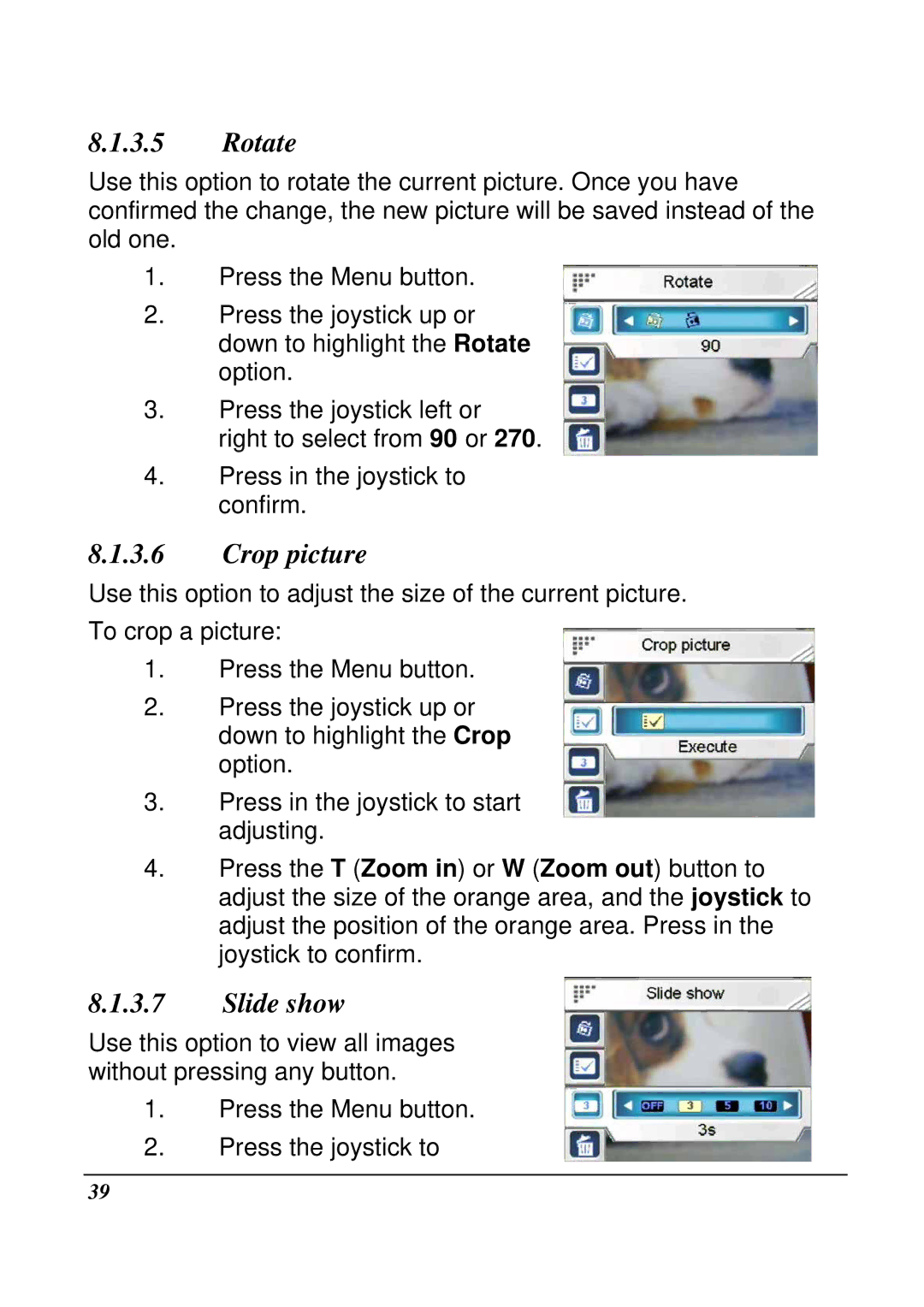 VuPoint Solutions DV-DA1-VP manual Rotate, Crop picture, Slide show 