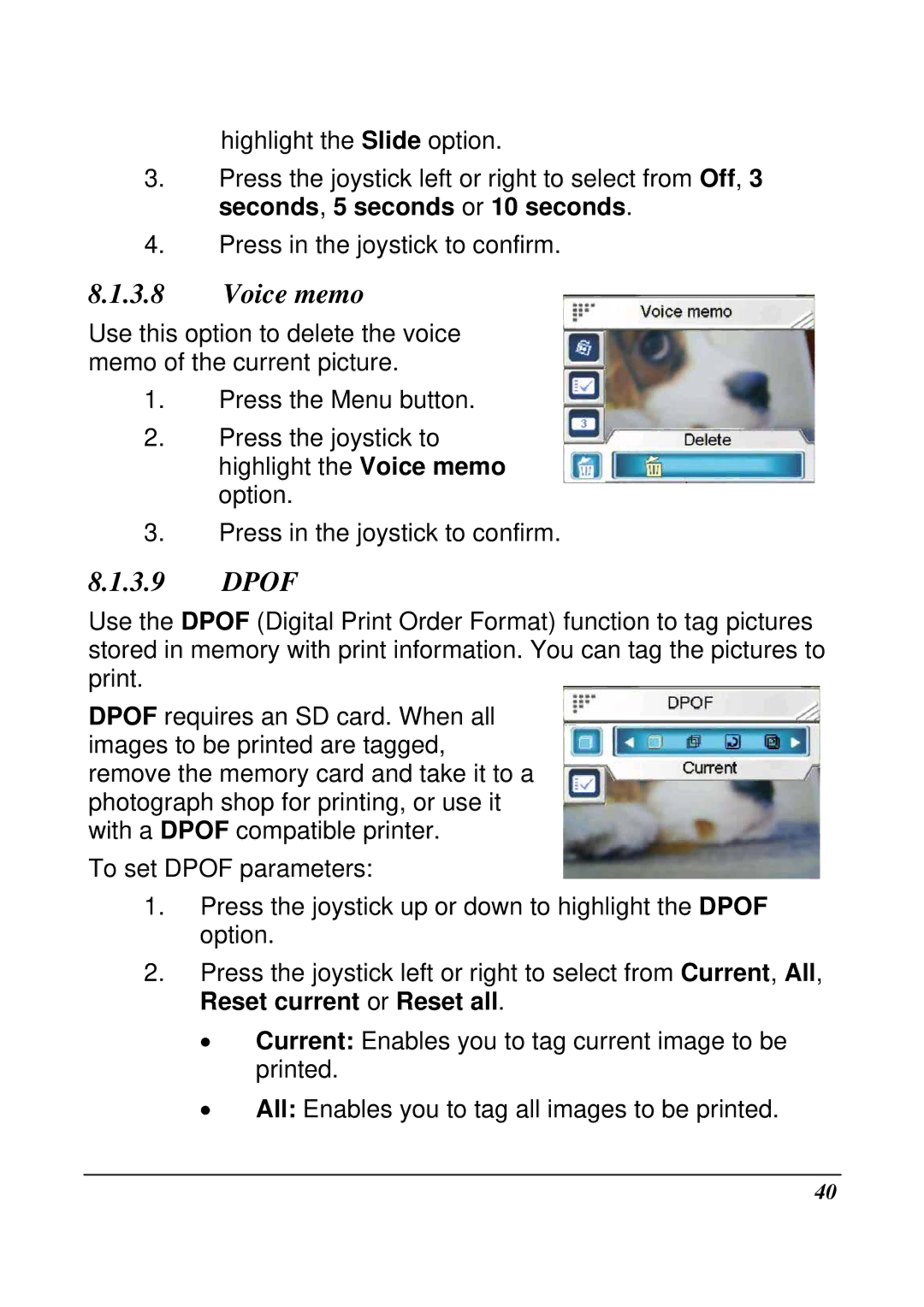 VuPoint Solutions DV-DA1-VP manual Voice memo, Dpof 