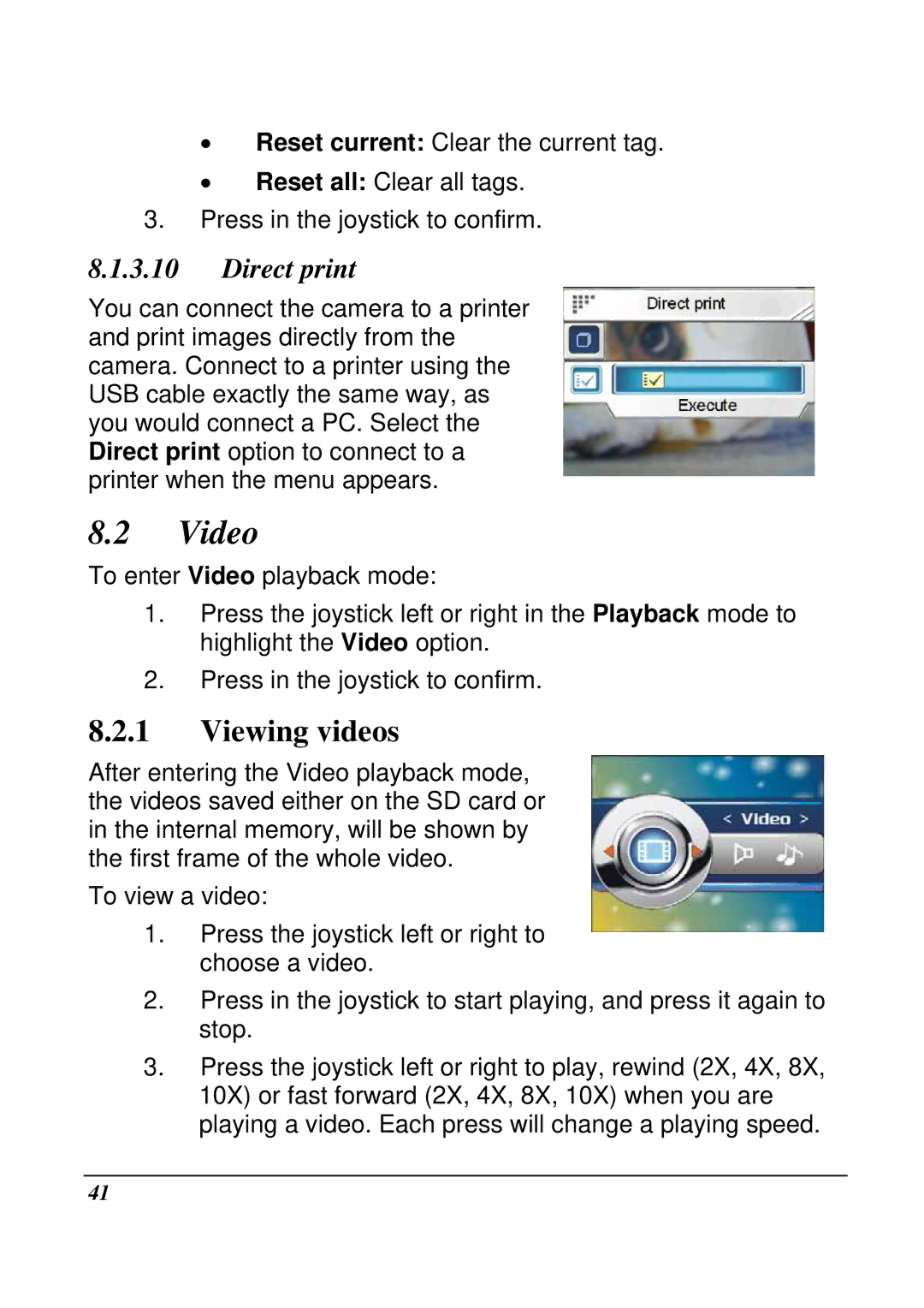 VuPoint Solutions DV-DA1-VP manual Video, Viewing videos, Direct print 