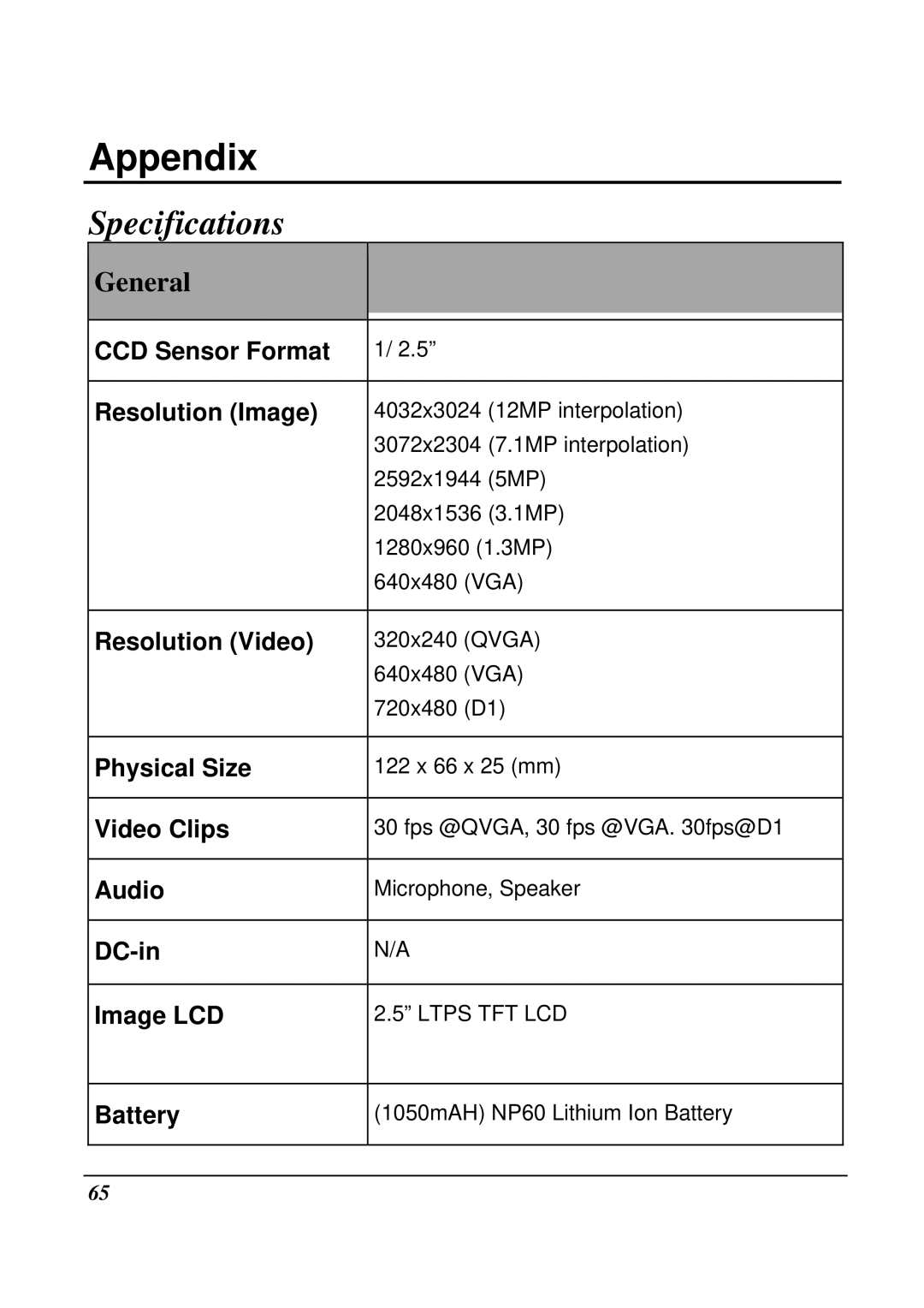 VuPoint Solutions DV-DA1-VP manual Appendix, Specifications 