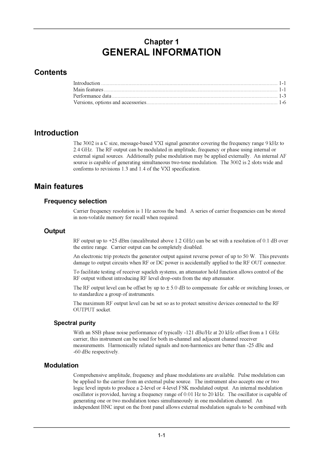 VXI 3002 manual Chapter, Contents, Introduction, Main features 