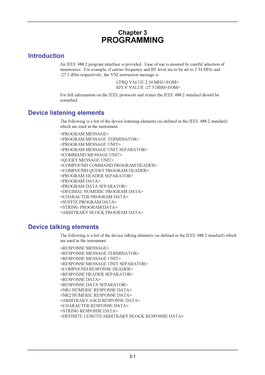 VXI 3002 manual Introduction, Device listening elements, Device talking elements 