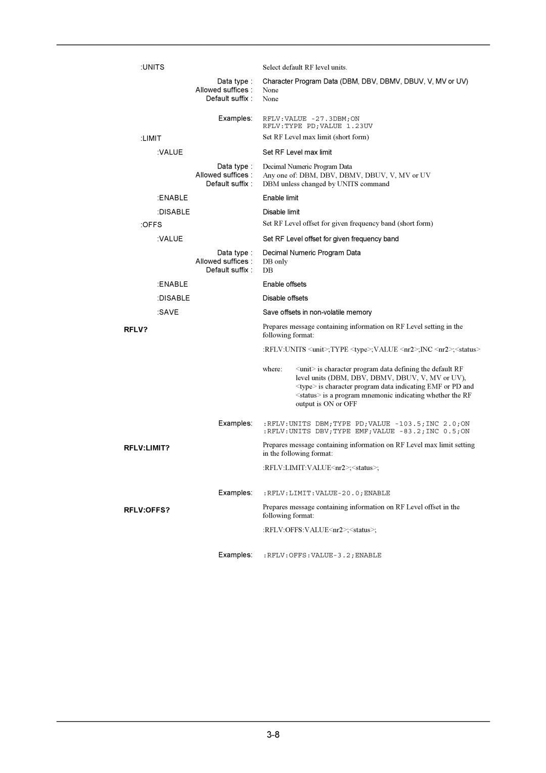 VXI 3002 manual Rflv?, Rflvlimit?, Rflvoffs? 