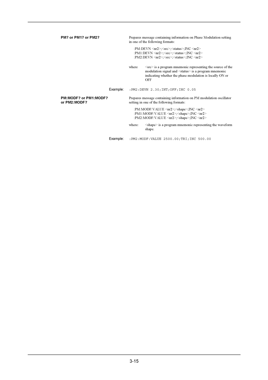 VXI 3002 manual PMMODF? or PM1MODF? 