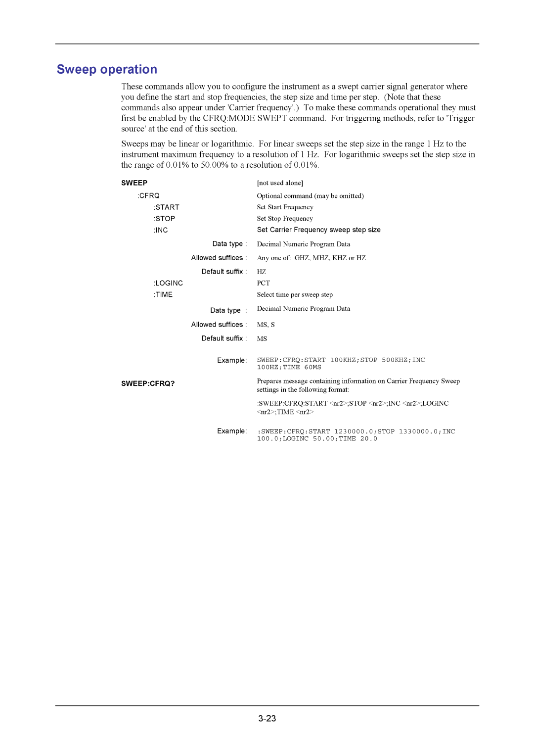 VXI 3002 manual Sweep operation, Sweepcfrq? 