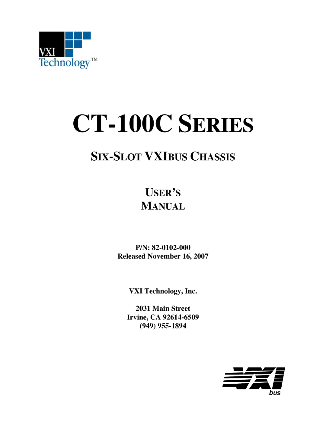 VXI CT-100C Series Six-Slot VXIBus Chassis, 82-0102-000 user manual 