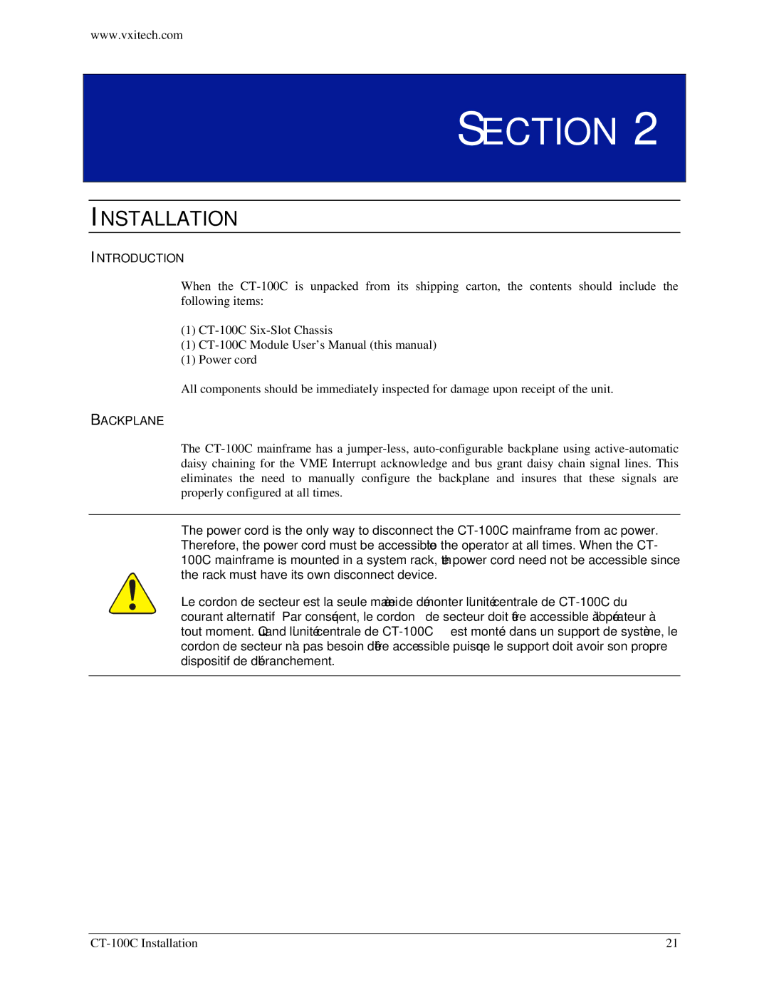 VXI CT-100C Series Six-Slot VXIBus Chassis, 82-0102-000 user manual Installation, Introduction 