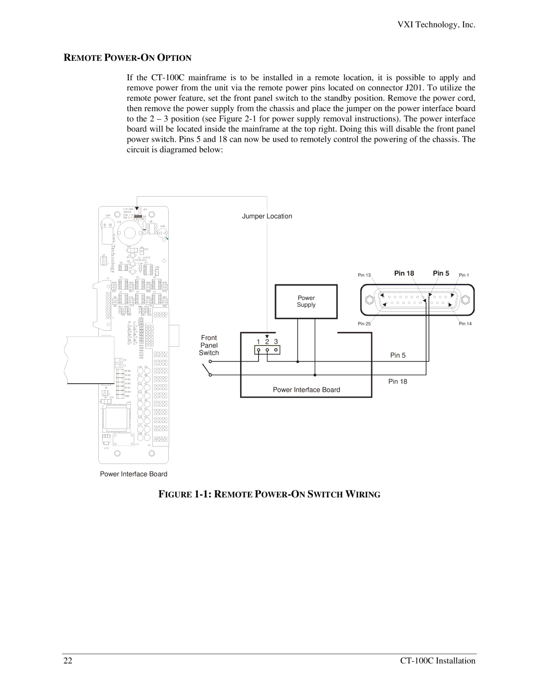 VXI 82-0102-000, CT-100C Series Six-Slot VXIBus Chassis user manual Remote POWER-ON Option, Remote POWER-ON Switch Wiring 