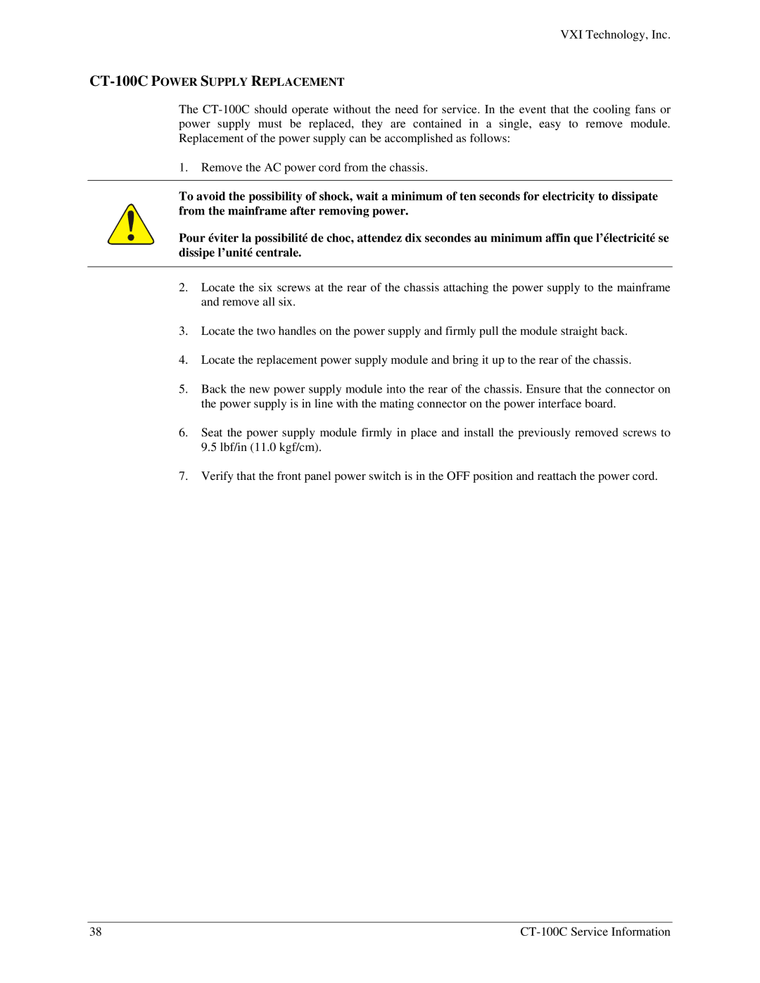 VXI 82-0102-000, CT-100C Series Six-Slot VXIBus Chassis user manual CT-100C Power Supply Replacement 