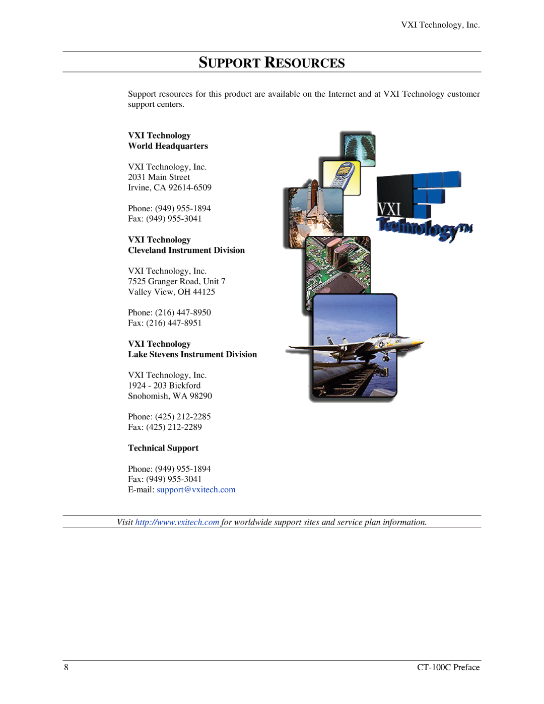 VXI 82-0102-000, CT-100C Series Six-Slot VXIBus Chassis user manual Support Resources 