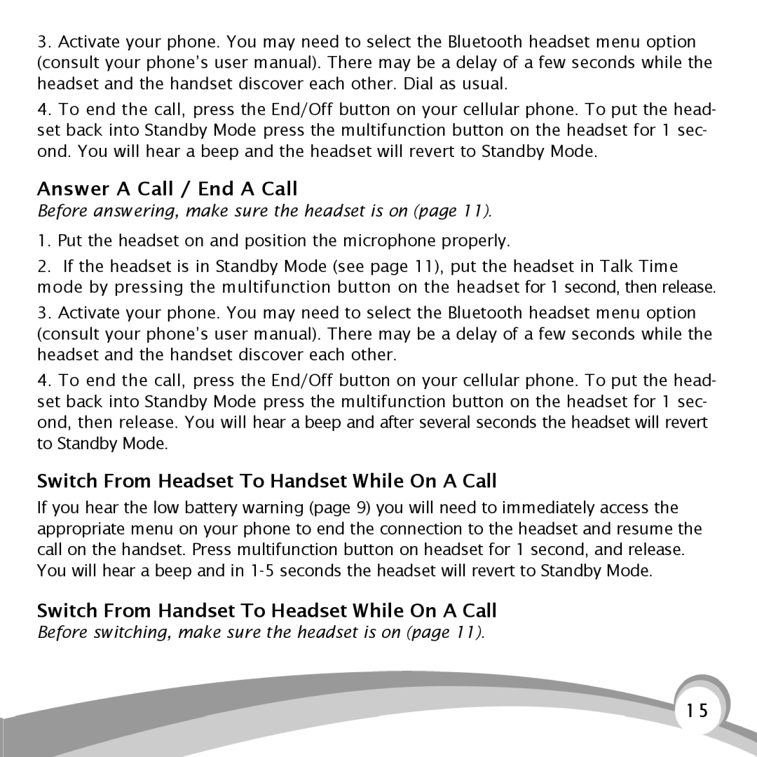 VXI B150-GTX manual Answer a Call / End a Call, Switch From Headset To Handset While On a Call 