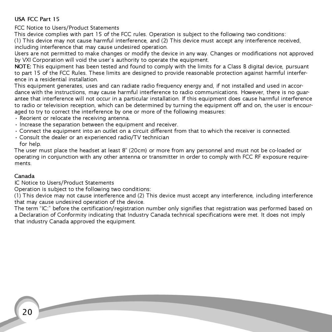 VXI B150-GTX manual USA FCC Part 