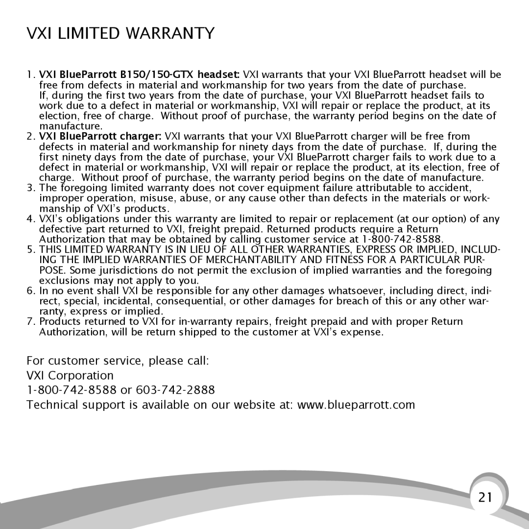 VXI B150-GTX manual VXI Limited Warranty 