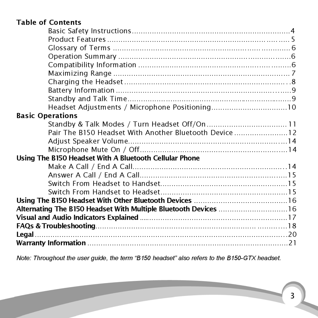 VXI B150-GTX manual Table of Contents 