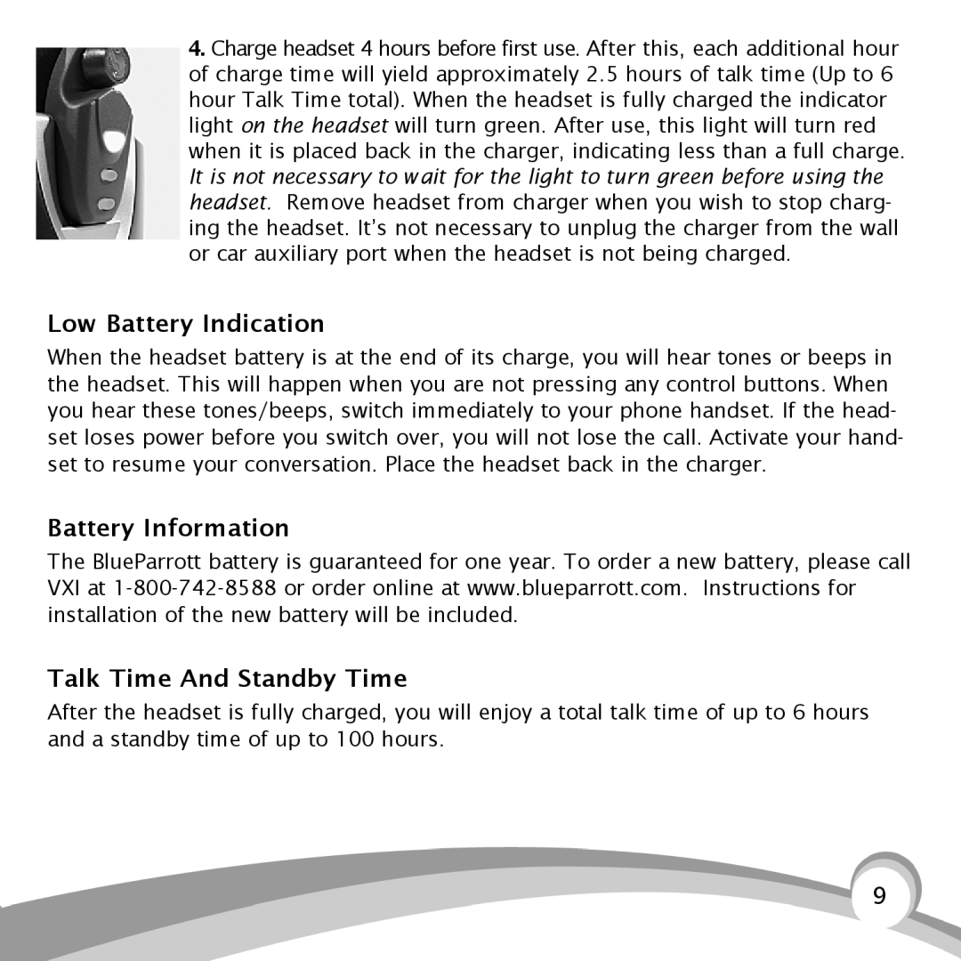 VXI B150-GTX manual Low Battery Indication, Battery Information Talk Time And Standby Time 