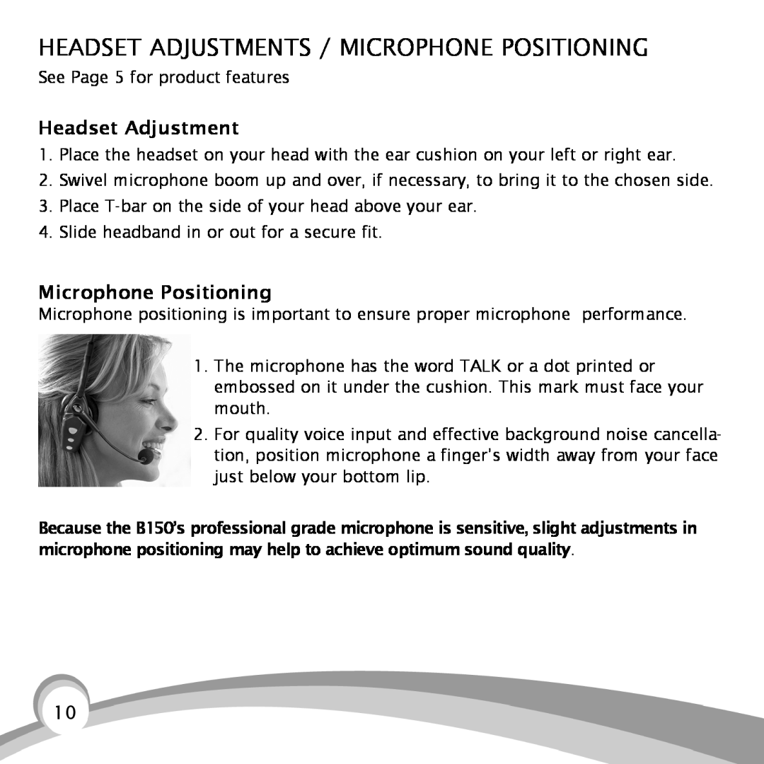 VXI B150-GTX manual Headset Adjustments / Microphone Positioning 