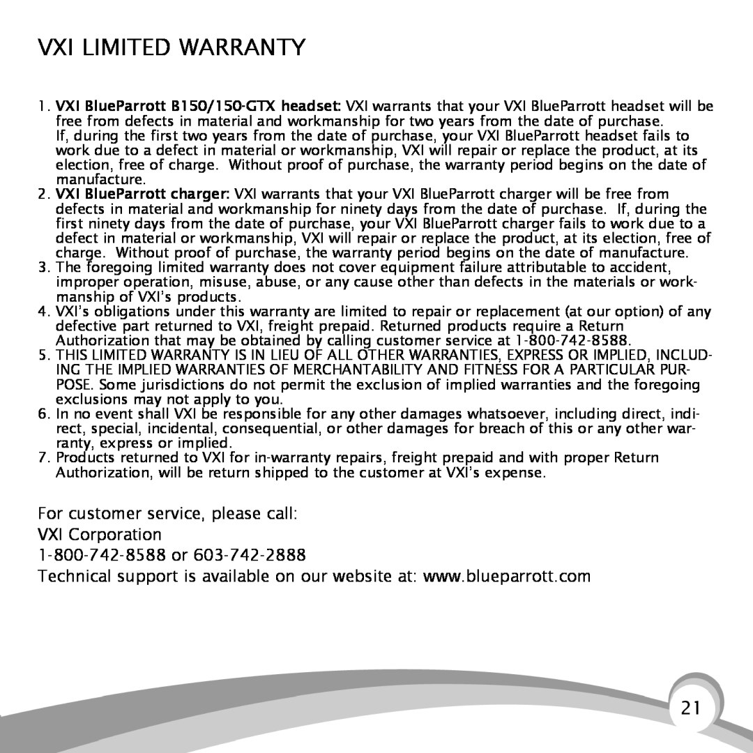 VXI B150-GTX manual Vxi Limited Warranty 
