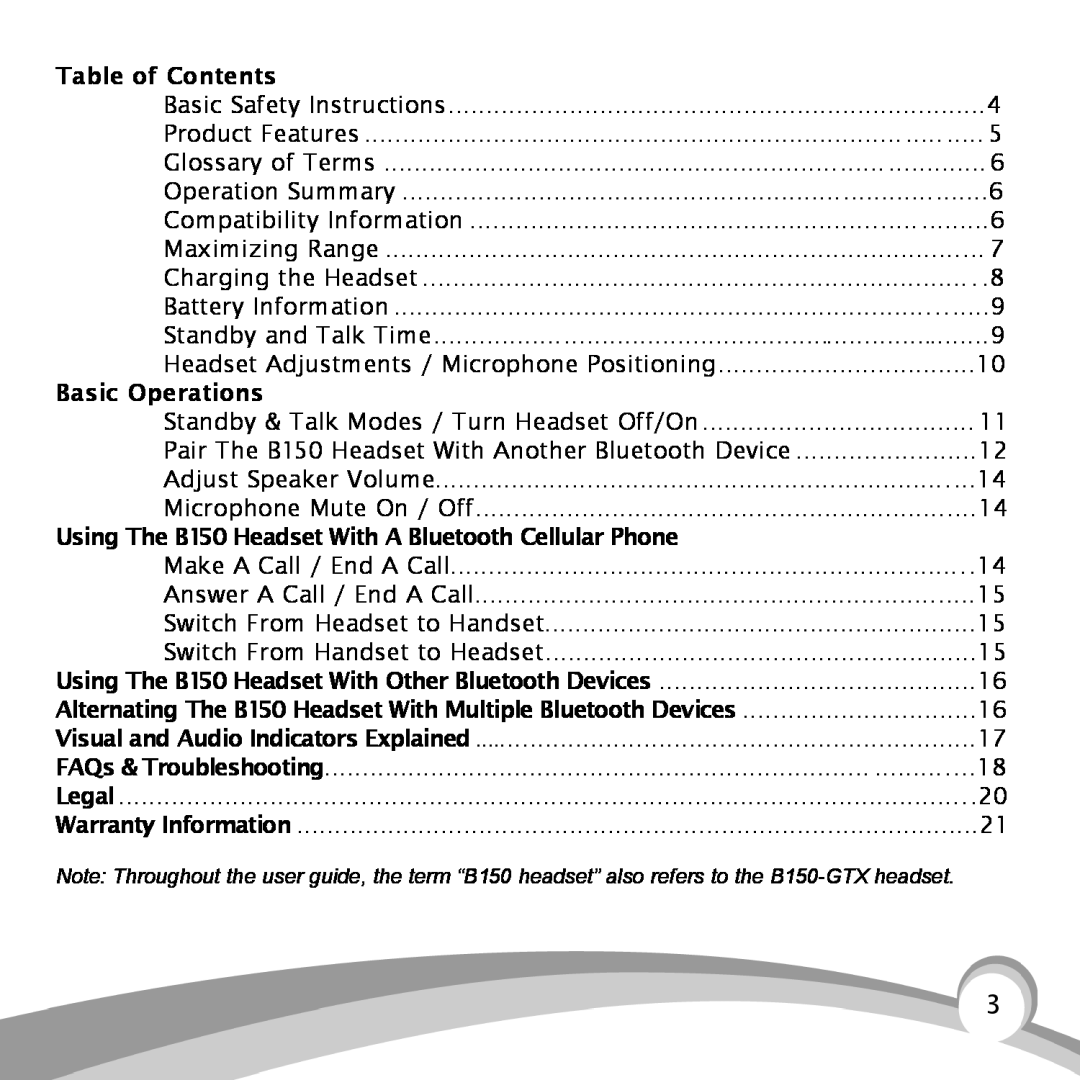 VXI B150-GTX manual Table of Contents, Basic Operations 