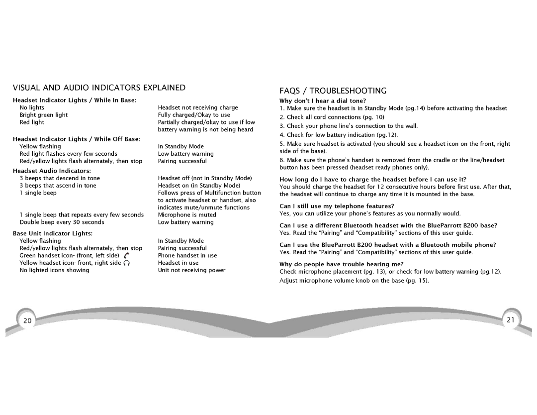 VXI B200 manual Visual and Audio Indicators Explained, Faqs / Troubleshooting 