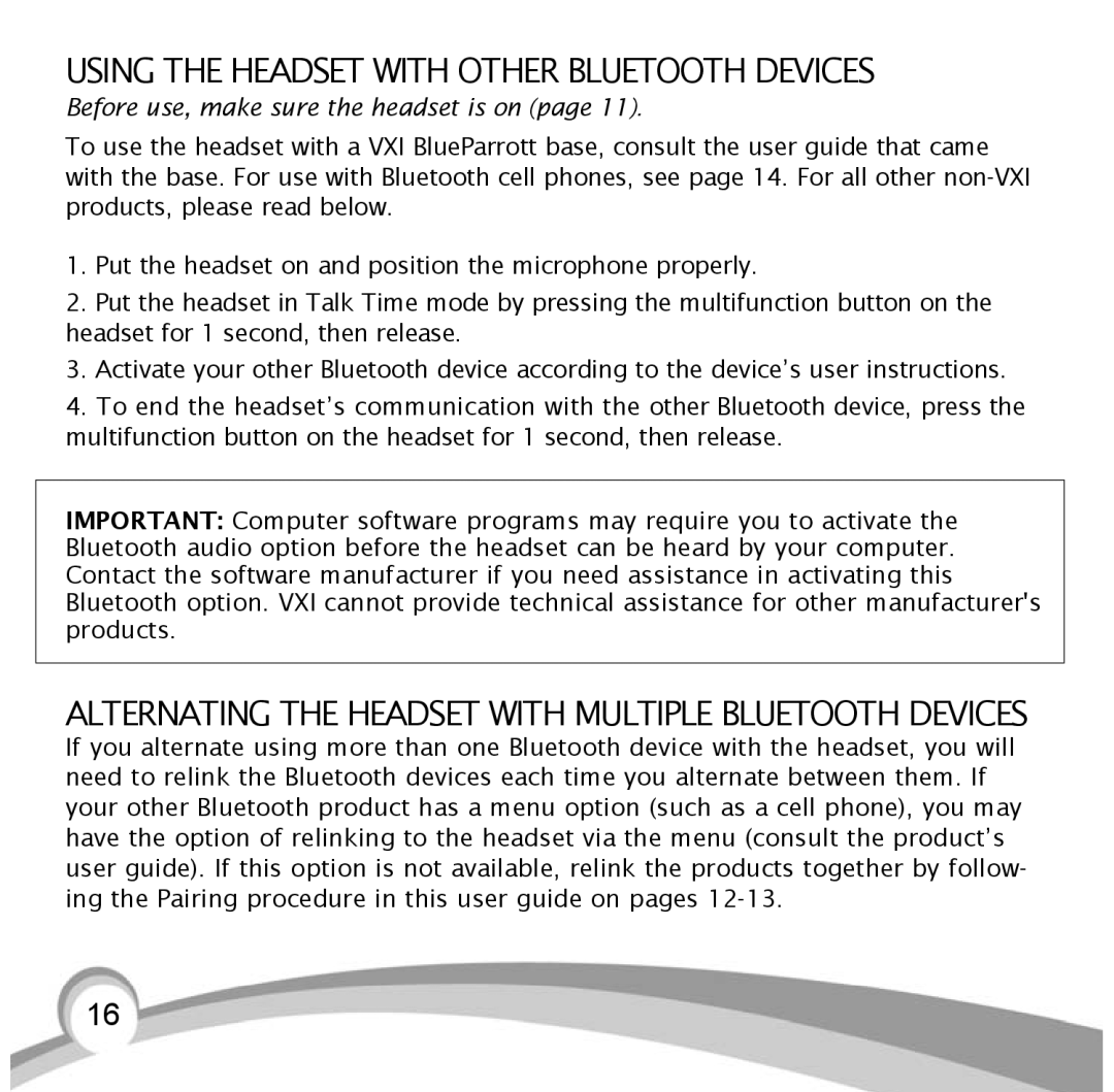 VXI B10-GTX manual Using the Headset with Other Bluetooth Devices, Alternating the Headset with Multiple Bluetooth Devices 