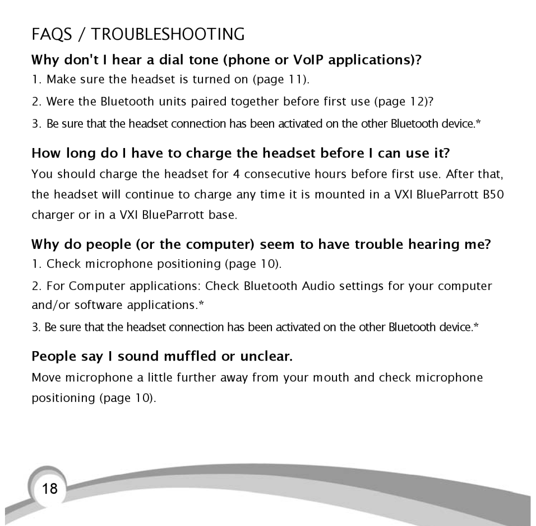 VXI BlueParrott B10, B10-GTX manual Faqs / Troubleshooting, Why dont I hear a dial tone phone or VoIP applications? 