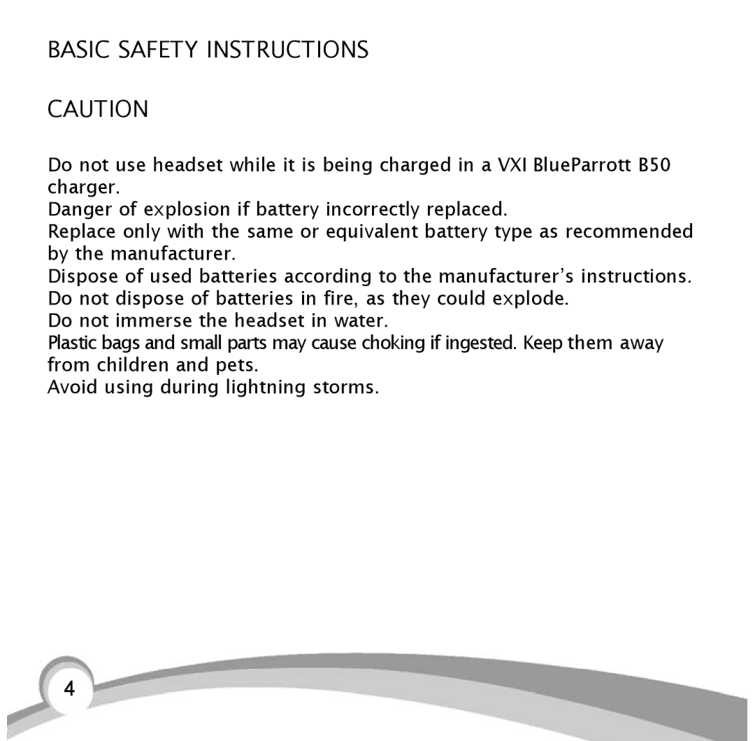 VXI B10-GTX, BlueParrott B10 manual Basic Safety Instructions 