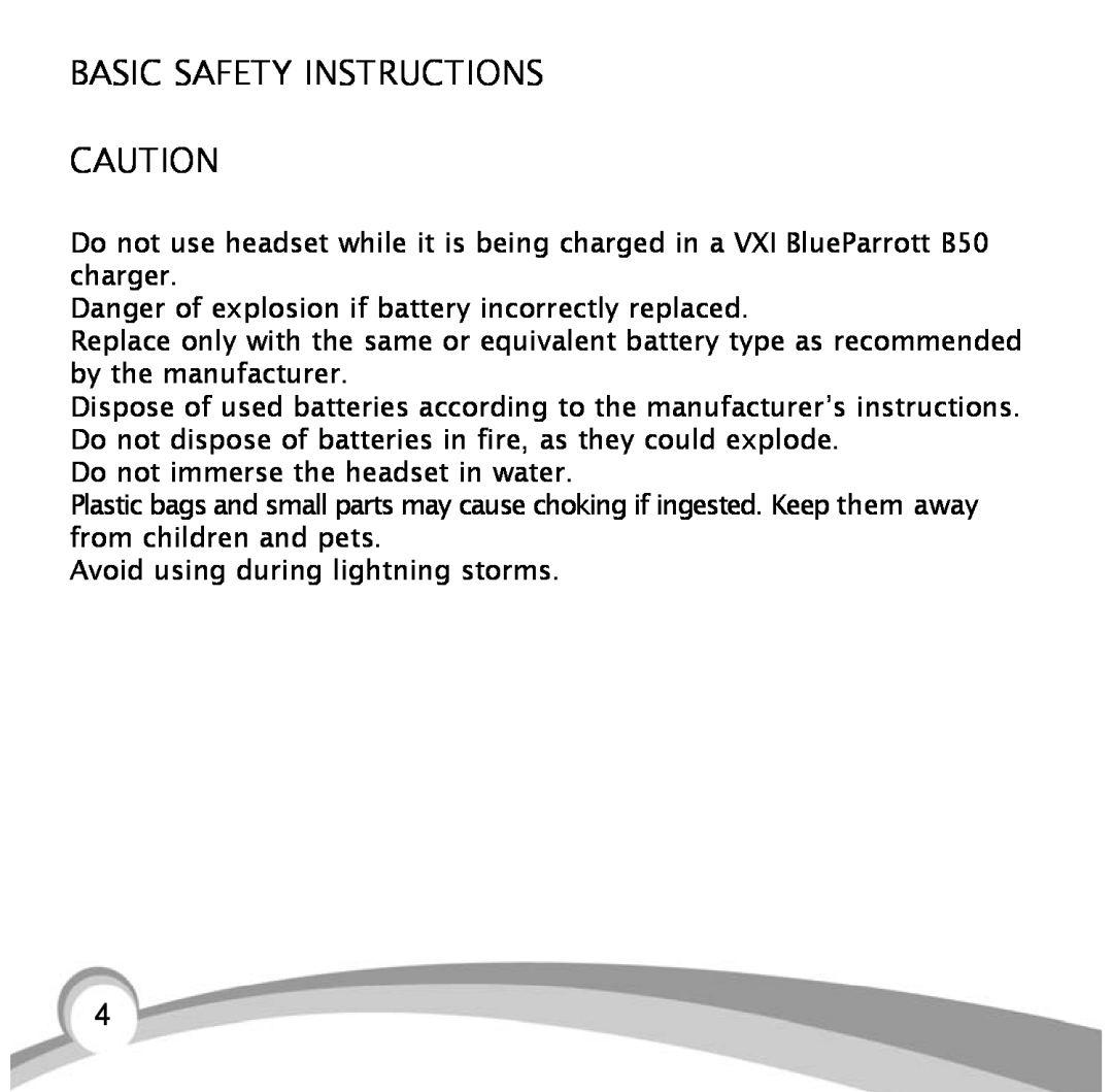 VXI B10-GTX, BlueParrott B10 manual Basic Safety Instructions 