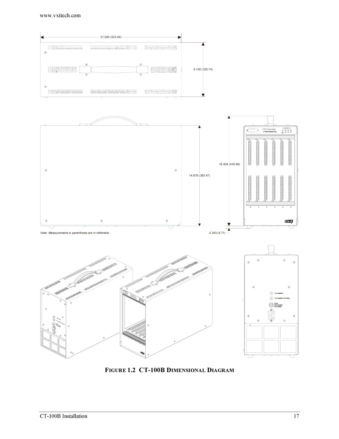 VXI Six-Slot VXIBus Chassis user manual CT-100B Dimensional Diagram 