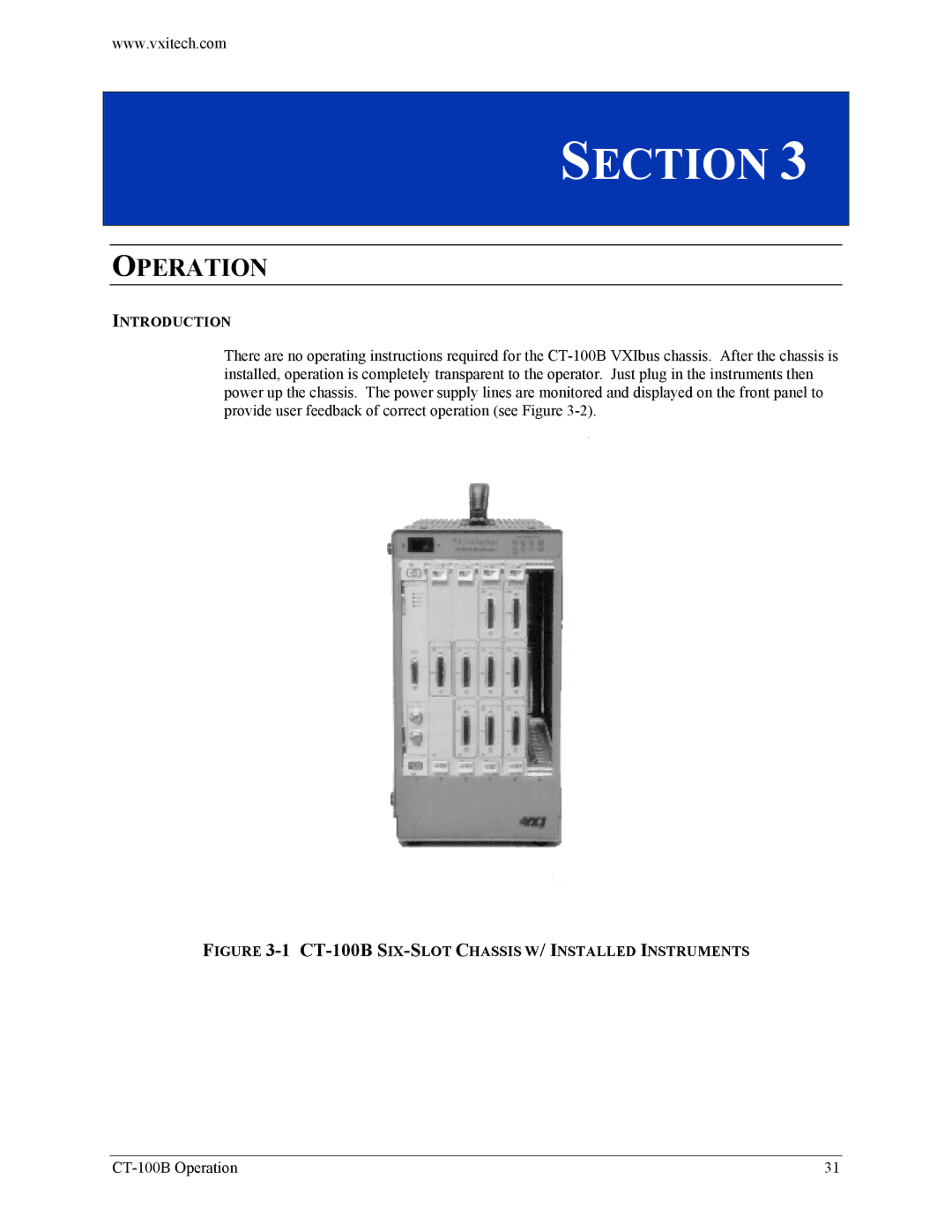 VXI Six-Slot VXIBus Chassis user manual Operation, 1CT-100BSIX-SLOT Chassis W/ Installed Instruments 