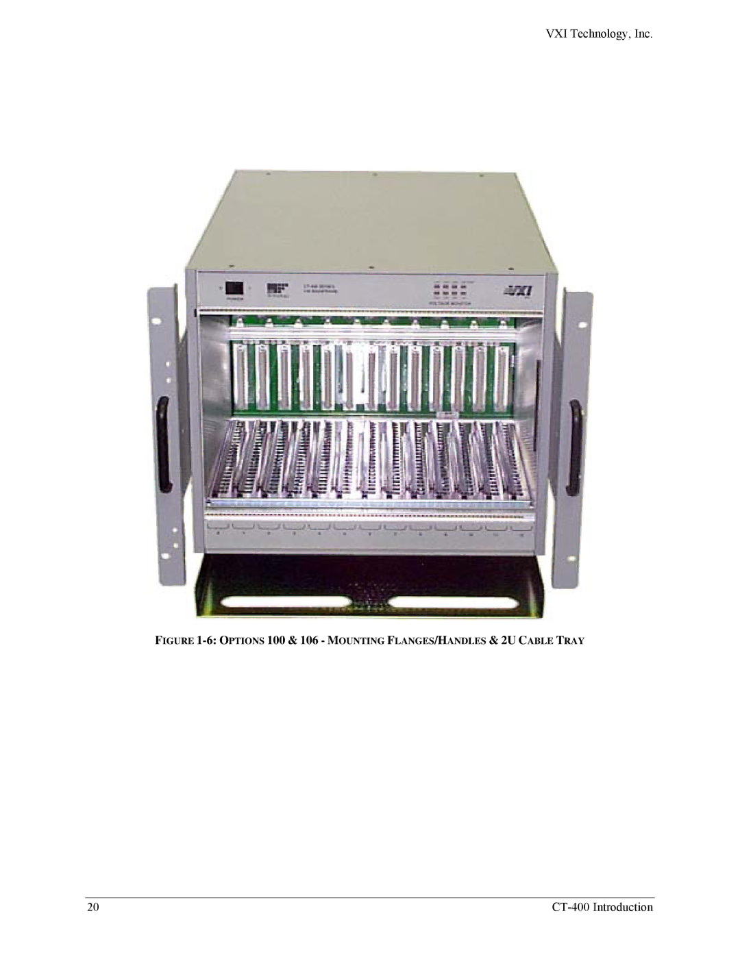 VXI CT-400 user manual Options 100 & 106 Mounting FLANGES/HANDLES & 2U Cable Tray 