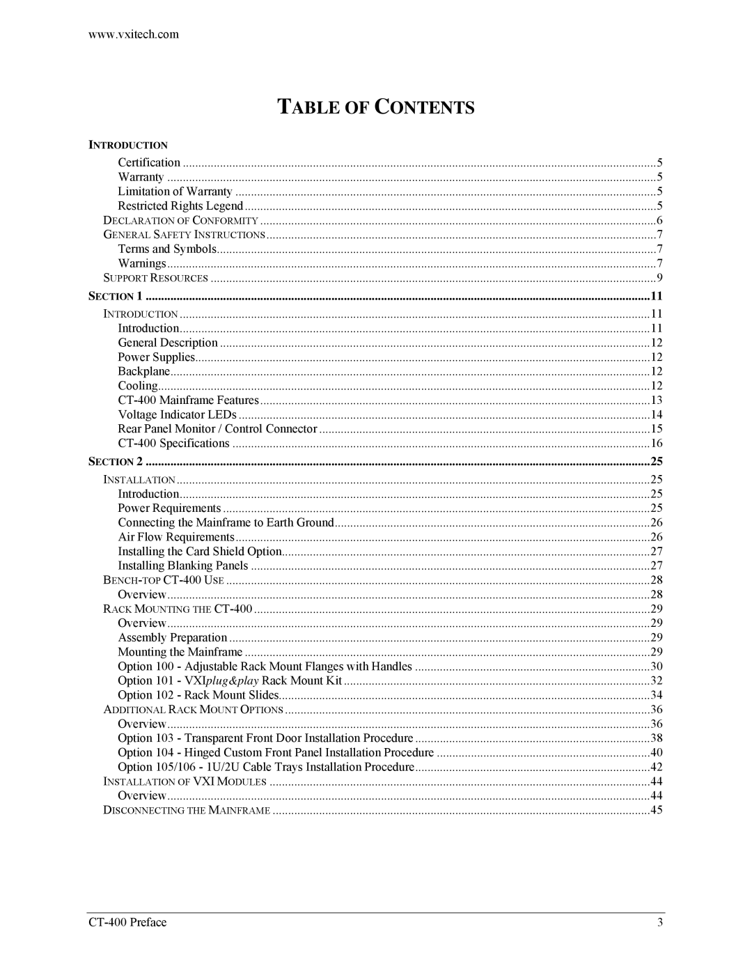 VXI CT-400 user manual Table of Contents 