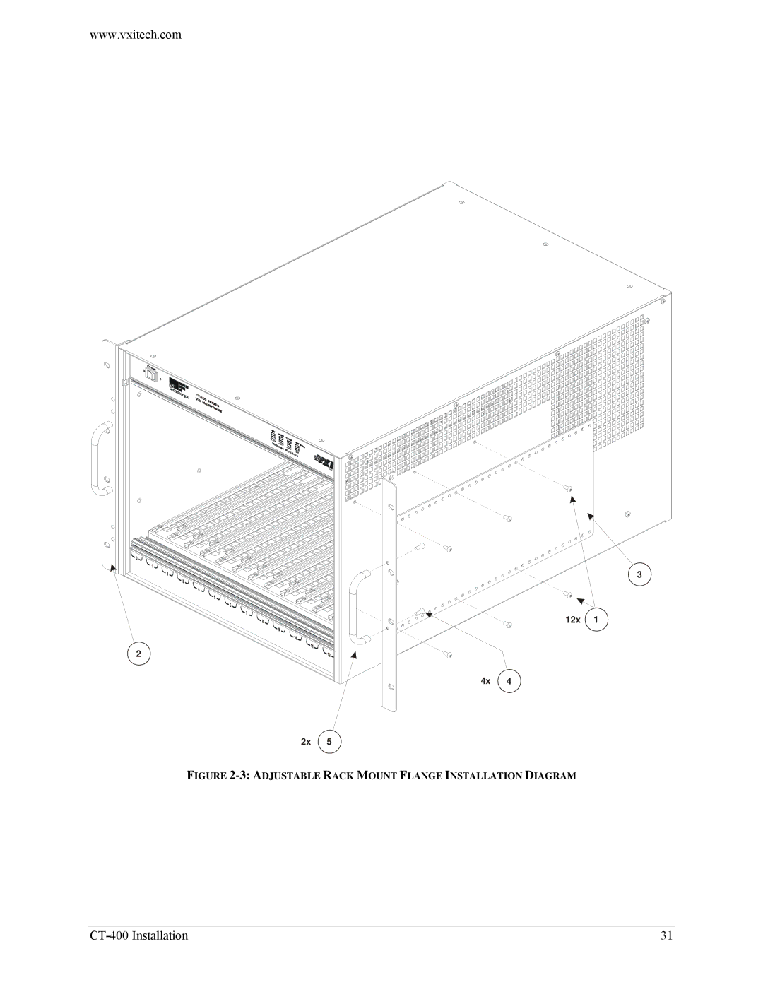 VXI CT-400 user manual Adjustable Rack Mount Flange Installation Diagram 