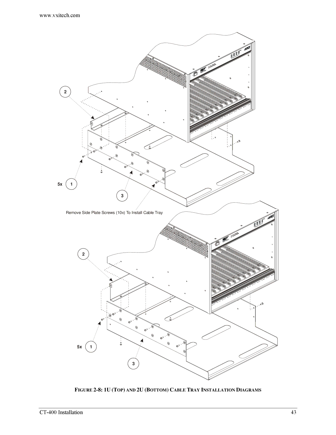 VXI CT-400 user manual 1U TOP and 2U Bottom Cable Tray Installation Diagrams 