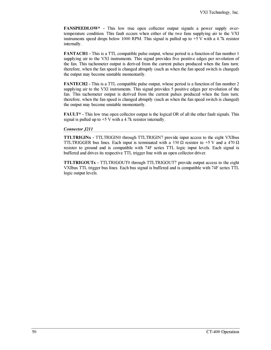 VXI CT-400 user manual Connector J211 