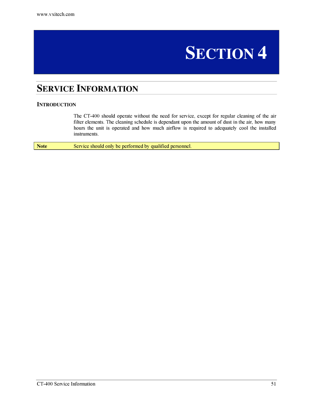 VXI CT-400 user manual Service Information, Introduction 