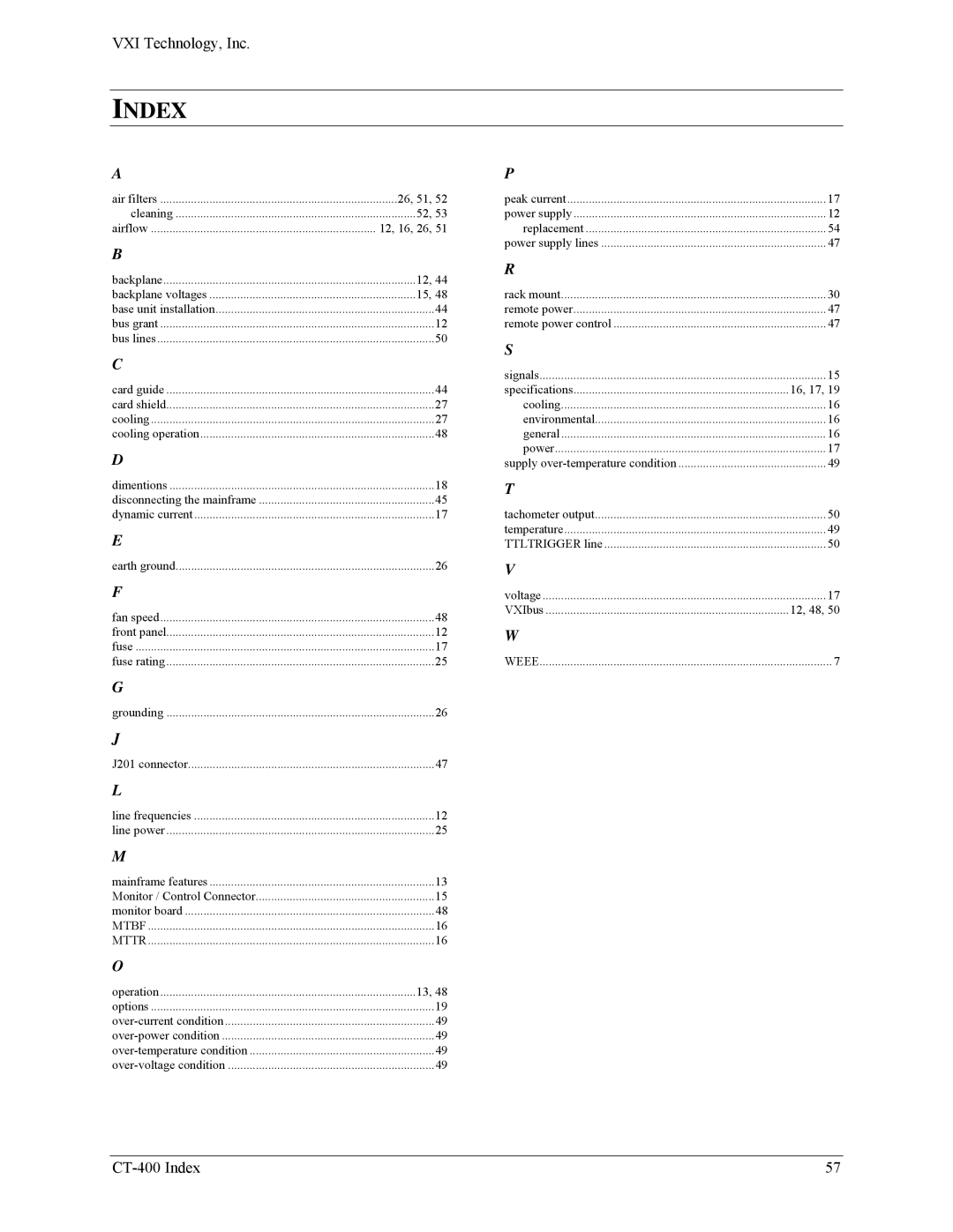 VXI CT-400 user manual Index 