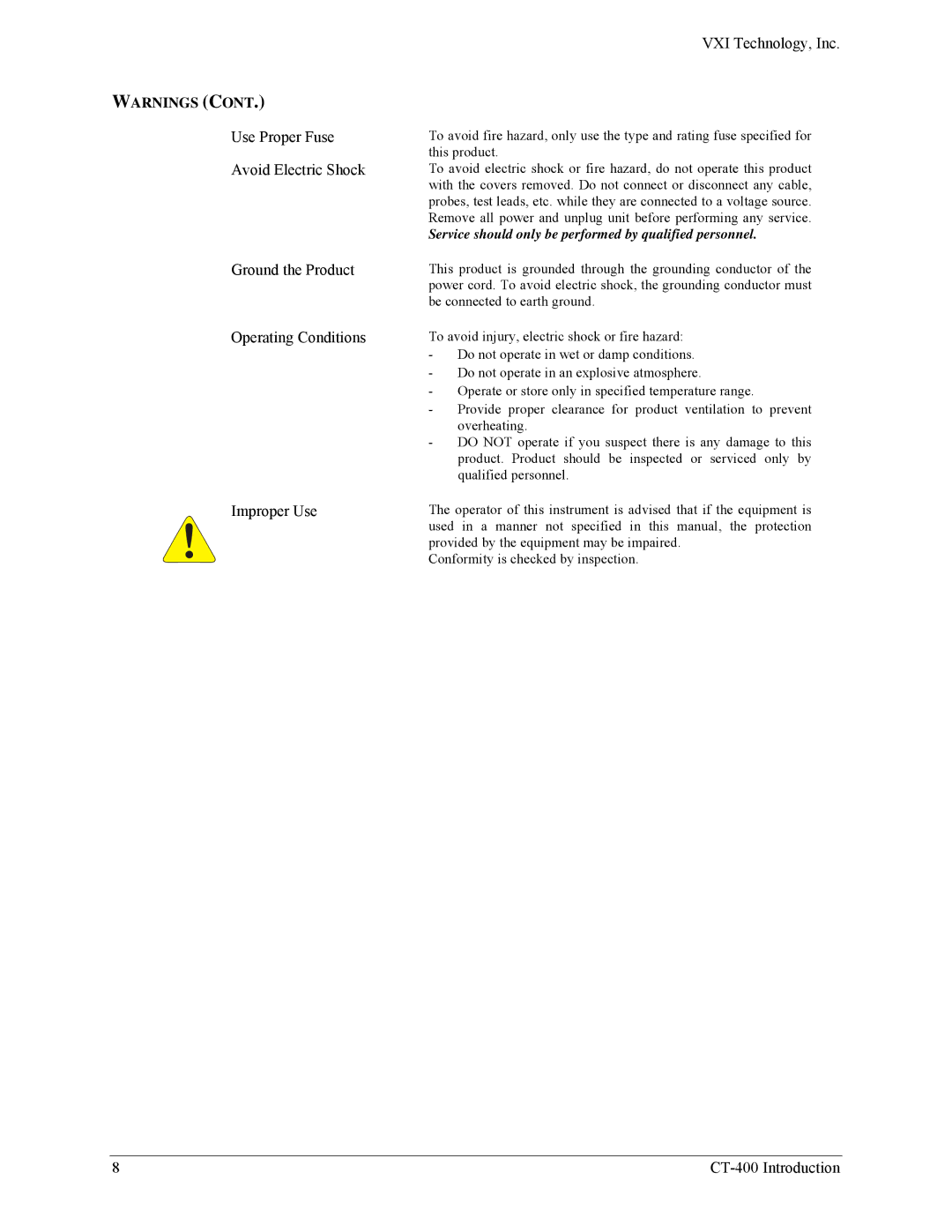 VXI CT-400 user manual Use Proper Fuse 