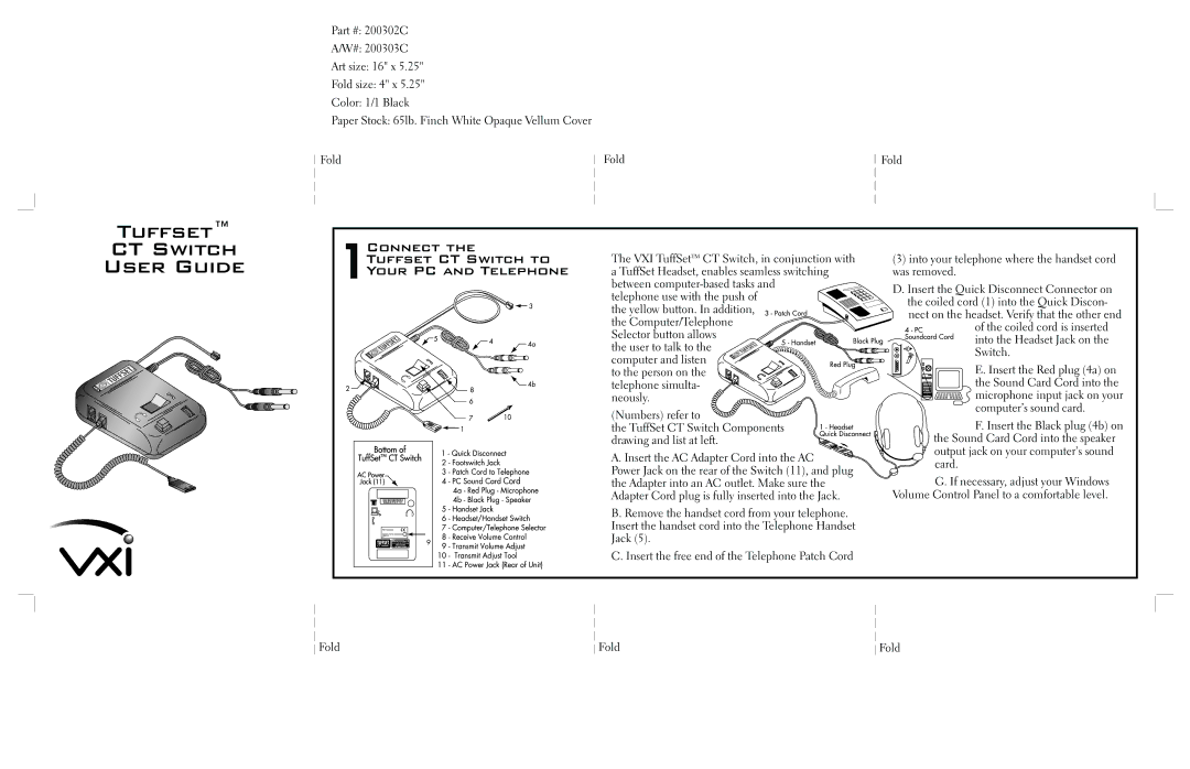 VXI manual CT Switch User Guide, 1Connect the Tuffset CT Switch to Your PC and Telephone 