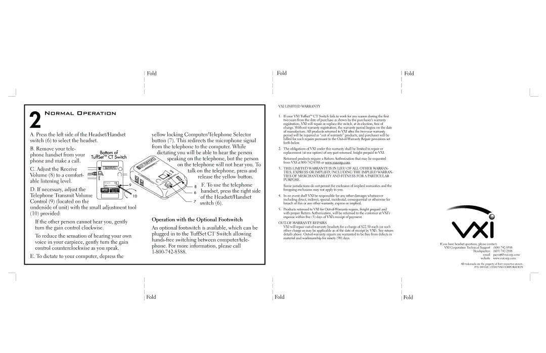 VXI CT Switch manual Normal Operation, VXI Limited Warranty, Purpose, OUT-OF-WARRANTY Repairs 