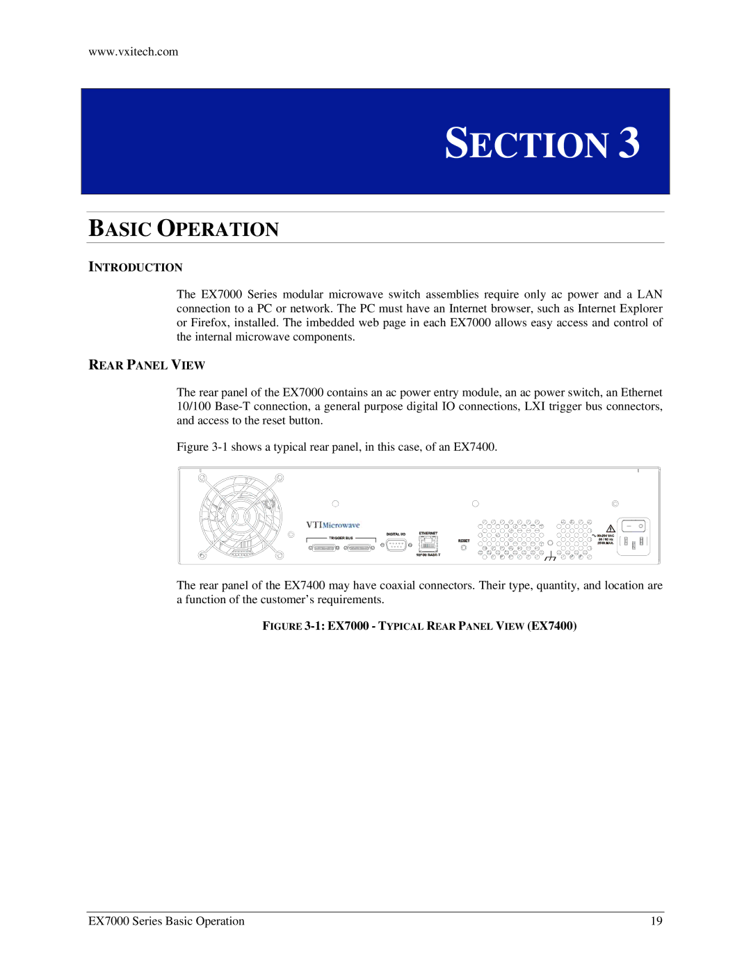 VXI user manual EX7000 Typical Rear Panel View EX7400 