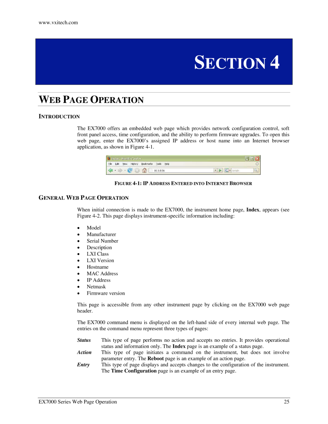 VXI EX7000 user manual General WEB page Operation 