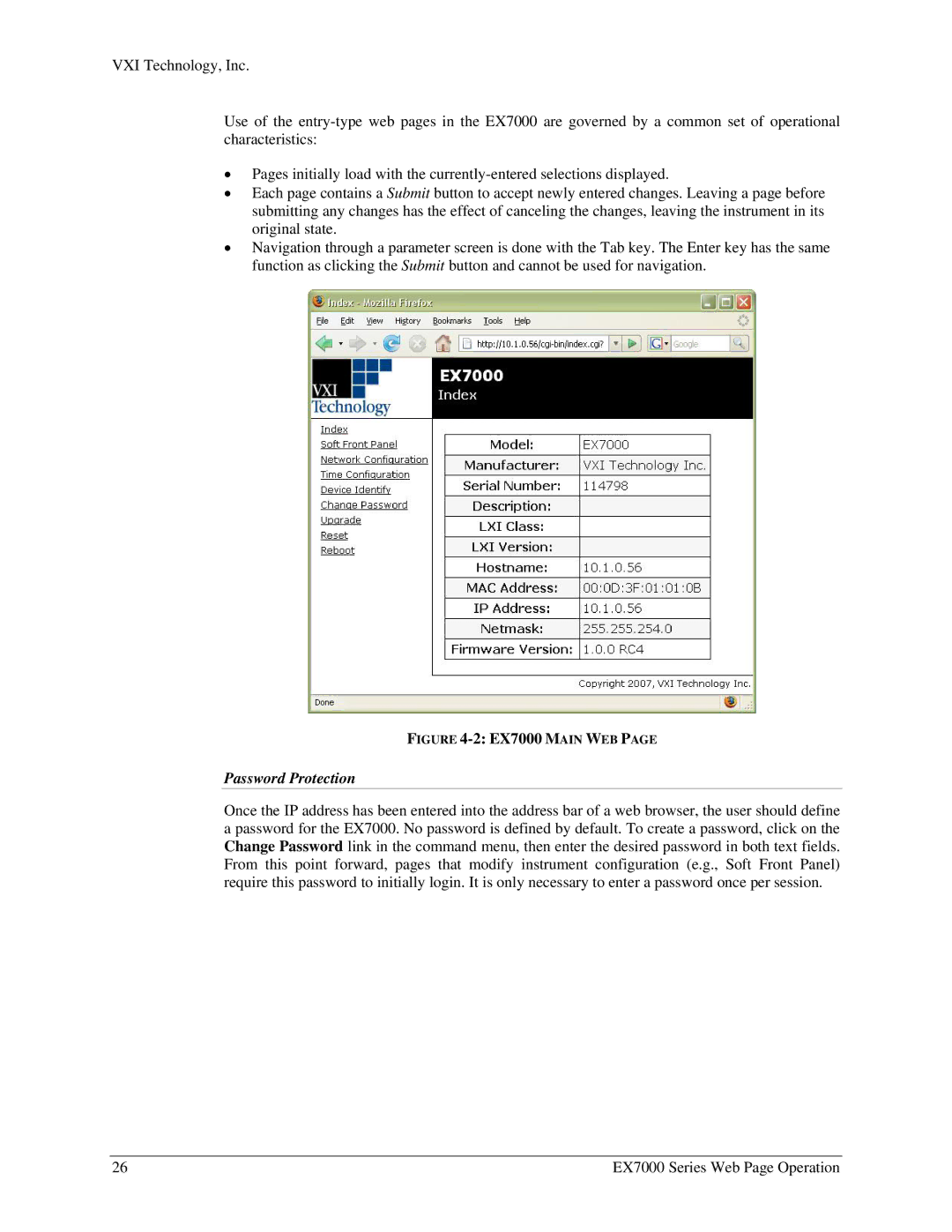 VXI user manual EX7000 Main WEB, Password Protection 