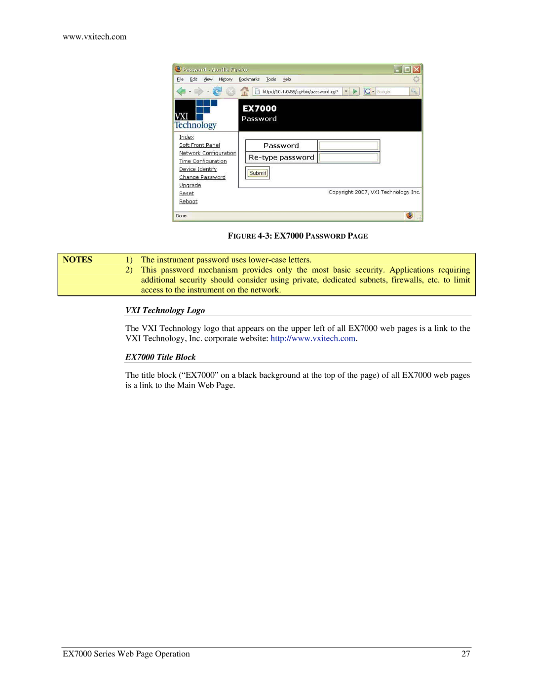 VXI user manual VXI Technology Logo, EX7000 Title Block 