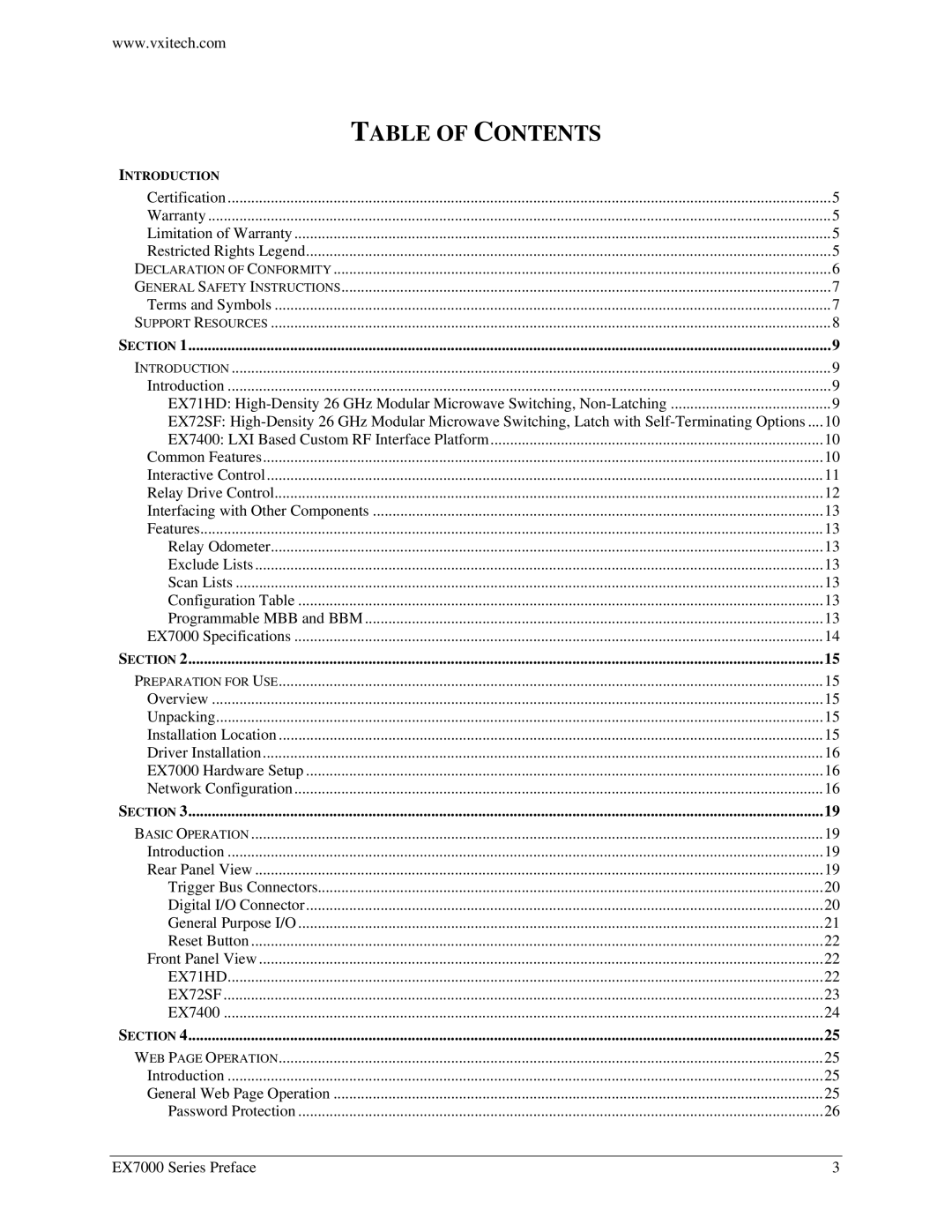 VXI EX7000 user manual Table of Contents 